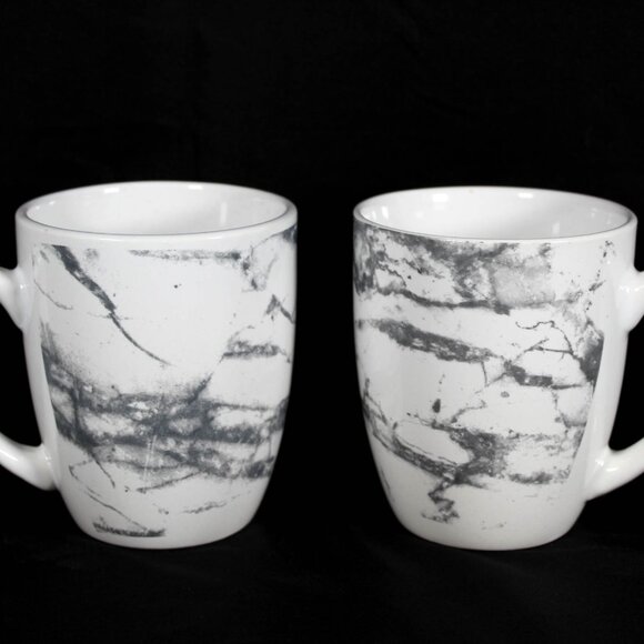 White Gray Marble Coffee Mugs Set of 2 - Picture 2 of 6
